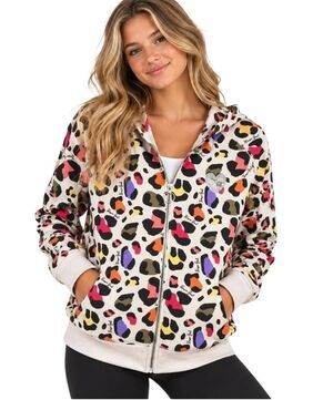 Kensie Girl Girl's White Colorful Print Cotton Knit Zip Front Hooded Jacket NEW